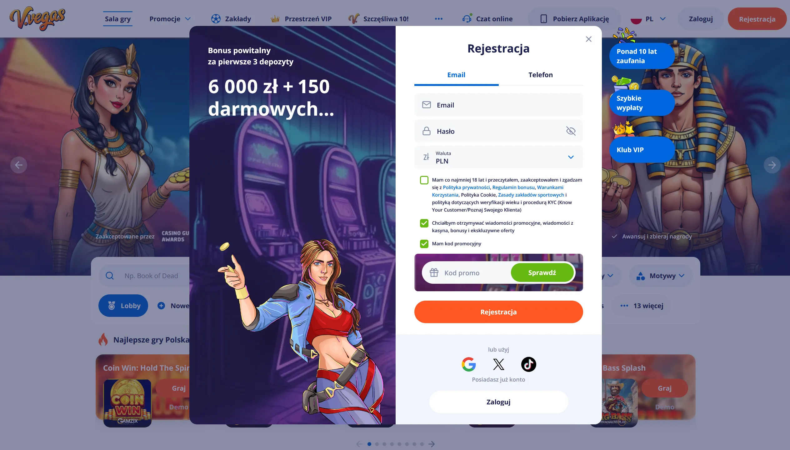 Vulkan Vegas bonus za rejestrację – pakiet powitalny do 6000 zł